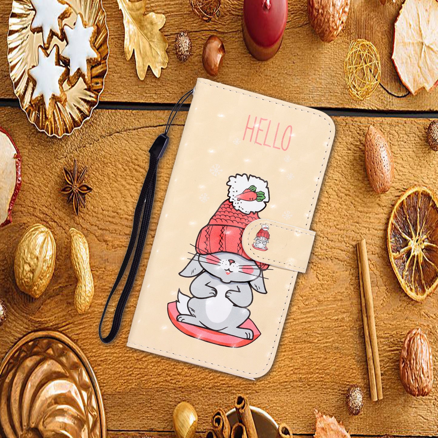 Light Spot Decor Patterned PU Leather Wallet Case Phone Shell for Samsung Galaxy S20 Plus/S20 Plus 5G - Rabbit