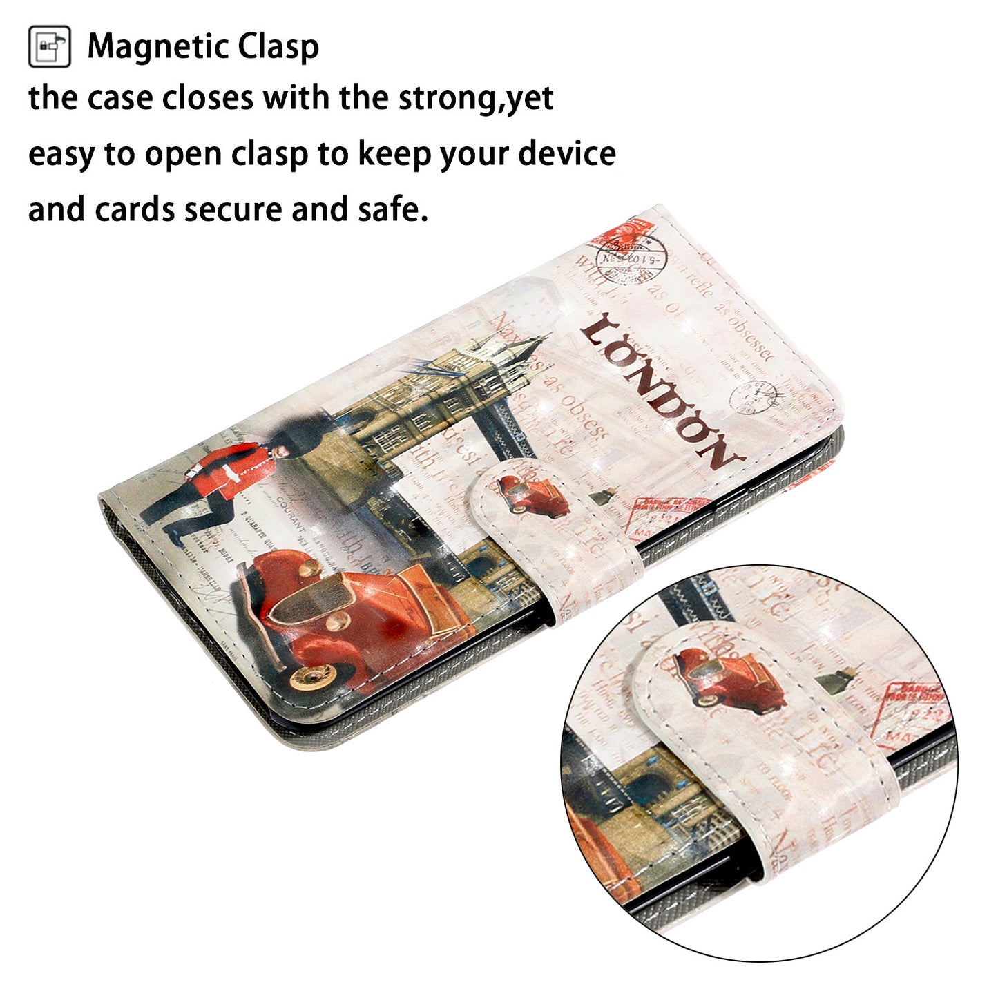 Light Spot Decor Patterned PU Leather Wallet Case Phone Shell for Samsung Galaxy S20 Plus/S20 Plus 5G - London Element