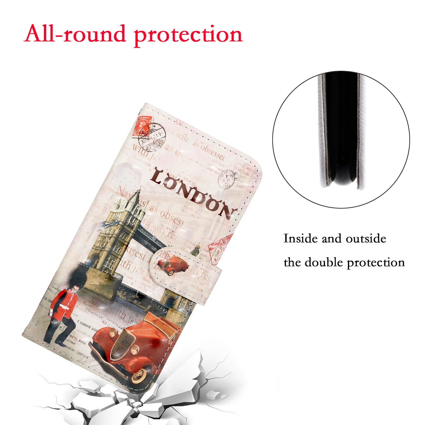 Light Spot Decor Patterned PU Leather Wallet Case Phone Shell for Samsung Galaxy S20 Plus/S20 Plus 5G - London Element
