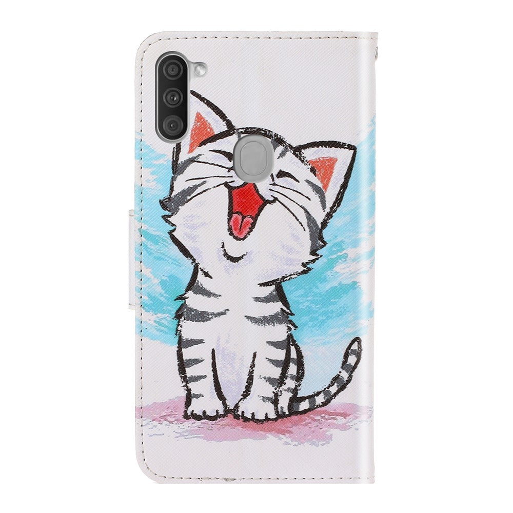 Pattern Printing Leather Wallet Case for Samsung Galaxy M11 - Happy Cat