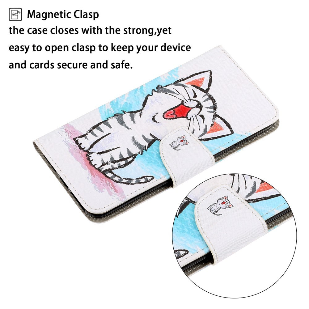 Pattern Printing Leather Wallet Case for Samsung Galaxy M11 - Happy Cat