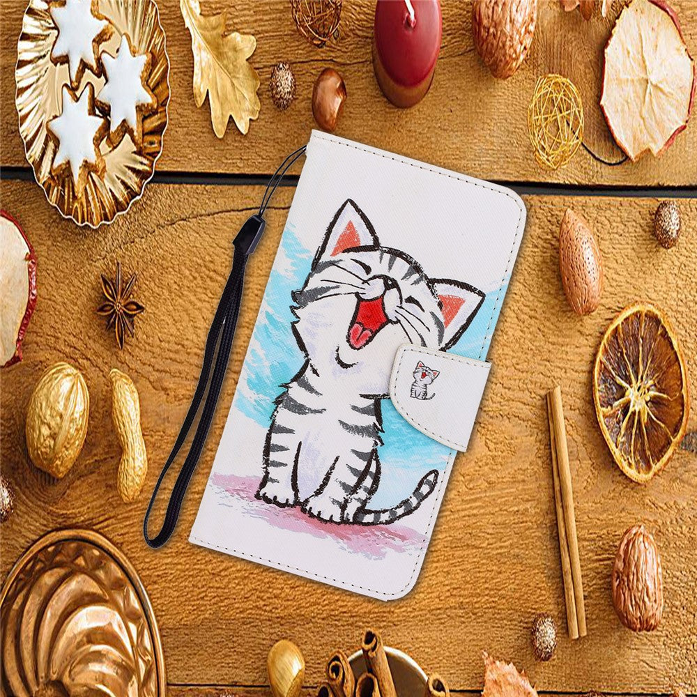 Pattern Printing Leather Wallet Case for Samsung Galaxy M11 - Happy Cat