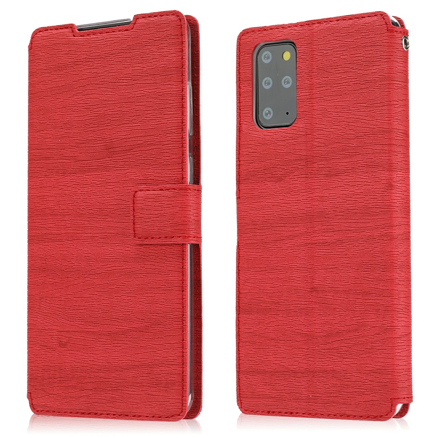 Wood Grain Leather Stand Card Slots Cell Phone Shell for Samsung Galaxy S20 Plus - Red