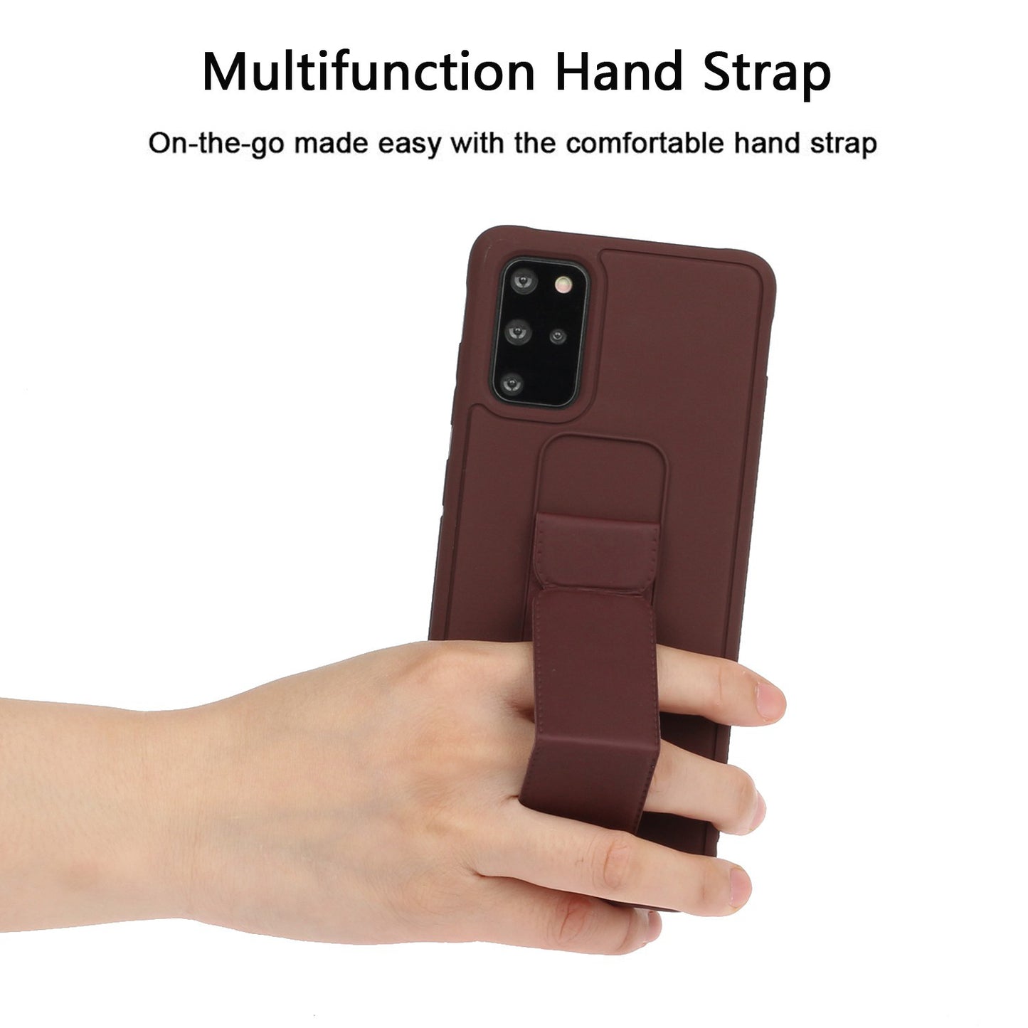 For Samsung Galaxy S20 Plus / S20 Plus 5G Magnetic Hand Strap Kickstand TPU + PC Phone Cover - Brown