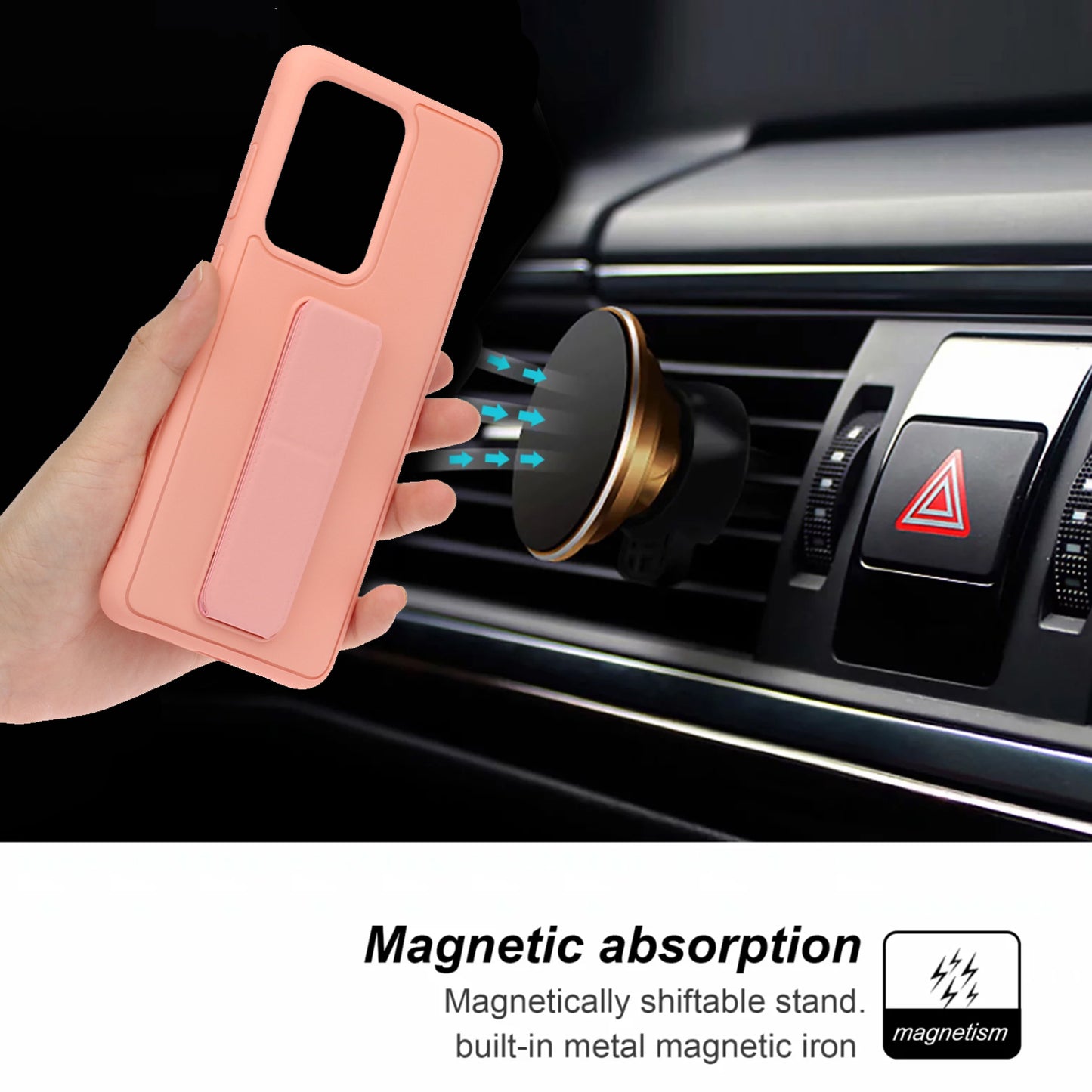 For Samsung Galaxy S20 Ultra Magnetic Hand Strap Kickstand TPU + PC Phone Cover - Pink
