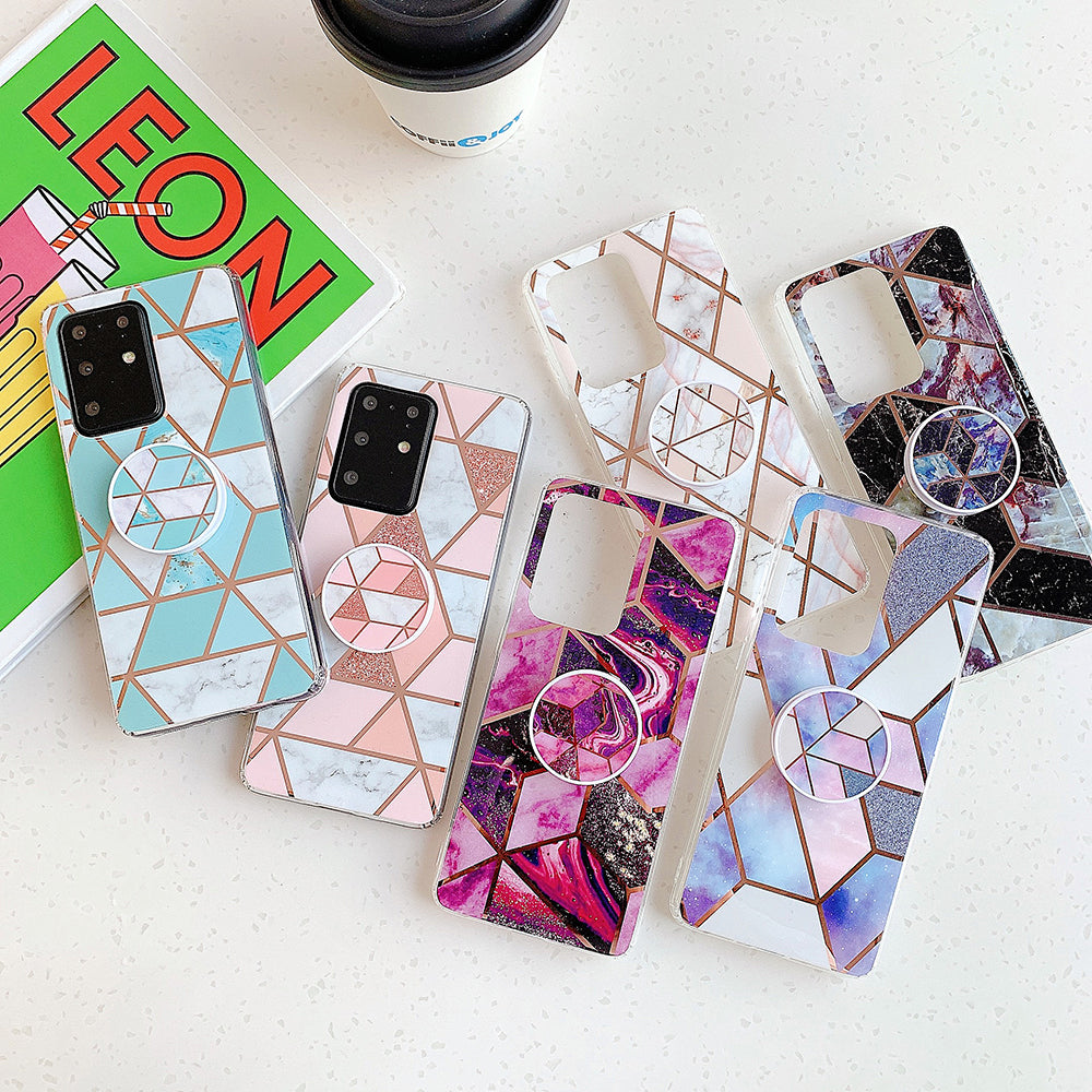 Marble Pattern Electroplating IMD TPU Case with Foldable Kickstand for Samsung Galaxy S20 Plus - Style A