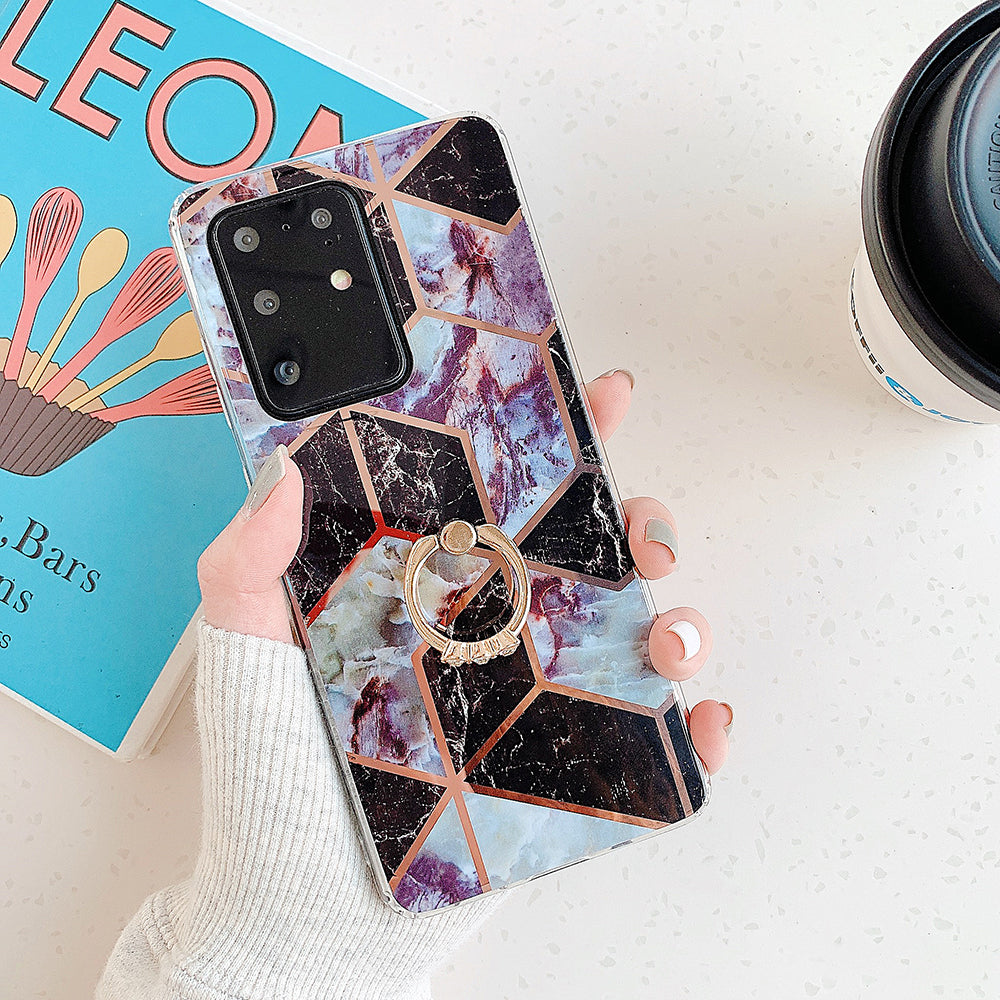 Marble Pattern Electroplating IMD TPU Shell with Ring Kickstand for Samsung Galaxy S20 Plus - Style F