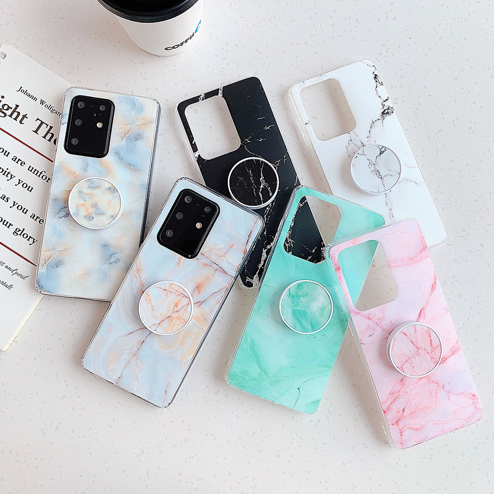 Marble Pattern Matte IMD TPU Case with Foldable Kickstand for Samsung Galaxy S20 Plus - Green