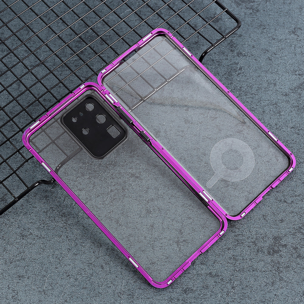 All-surrounding Magnetic Closure Tempered Glass Phone Case with Camera Covering for Samsung Galaxy S20 Ultra - Purple