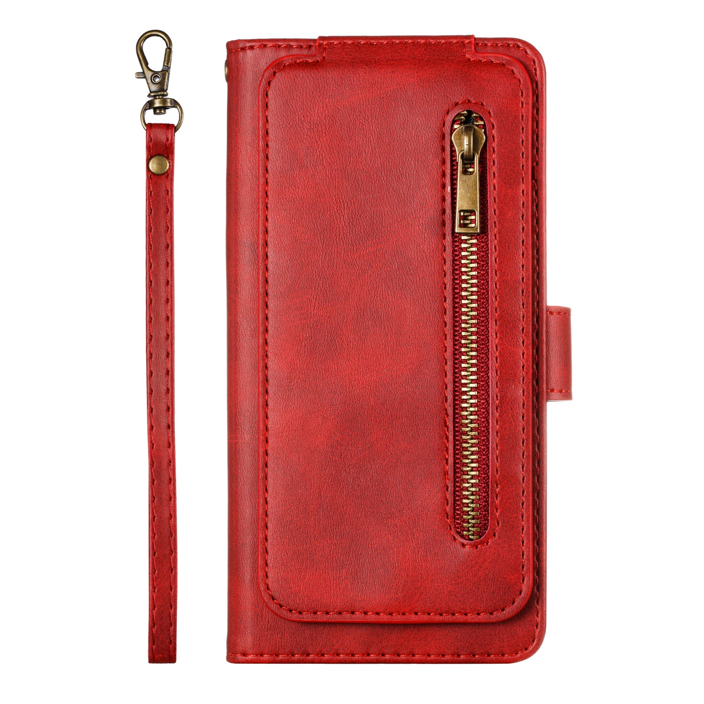 Zipper Pocket 9 Card Slots Leather Wallet Case for Samsung Galaxy S20 4G/S20 5G - Red