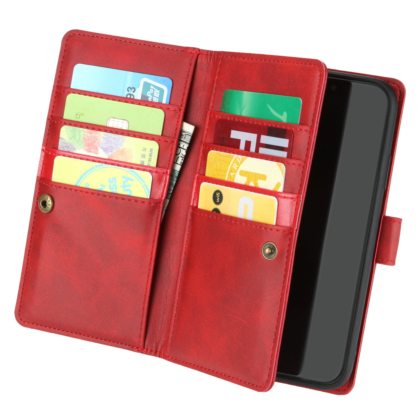 Multiple Card Slots Leather Phone Case for Samsung Galaxy S20 4G/S20 5G - Red