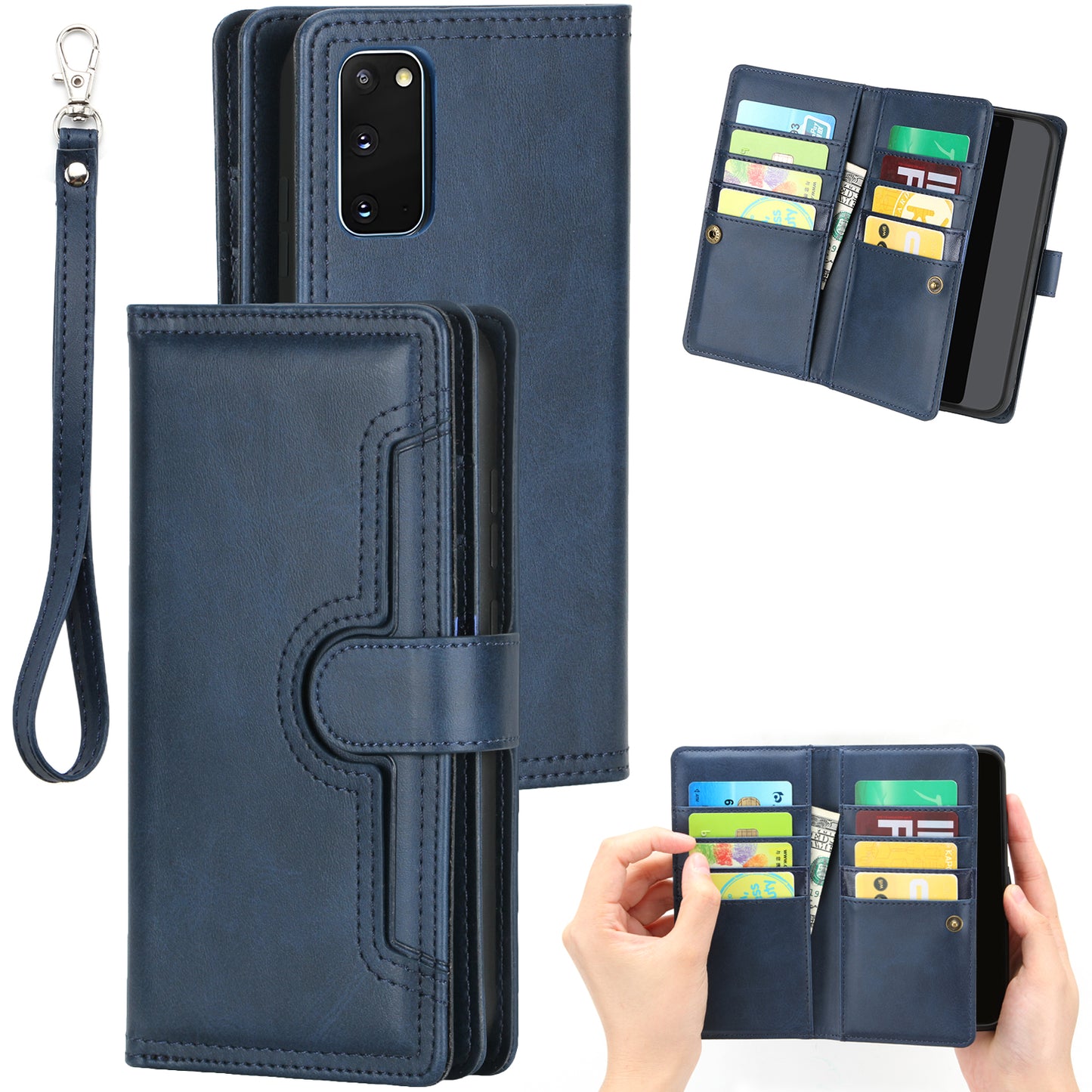 Multiple Card Slots Leather Phone Case for Samsung Galaxy S20 4G/S20 5G - Blue