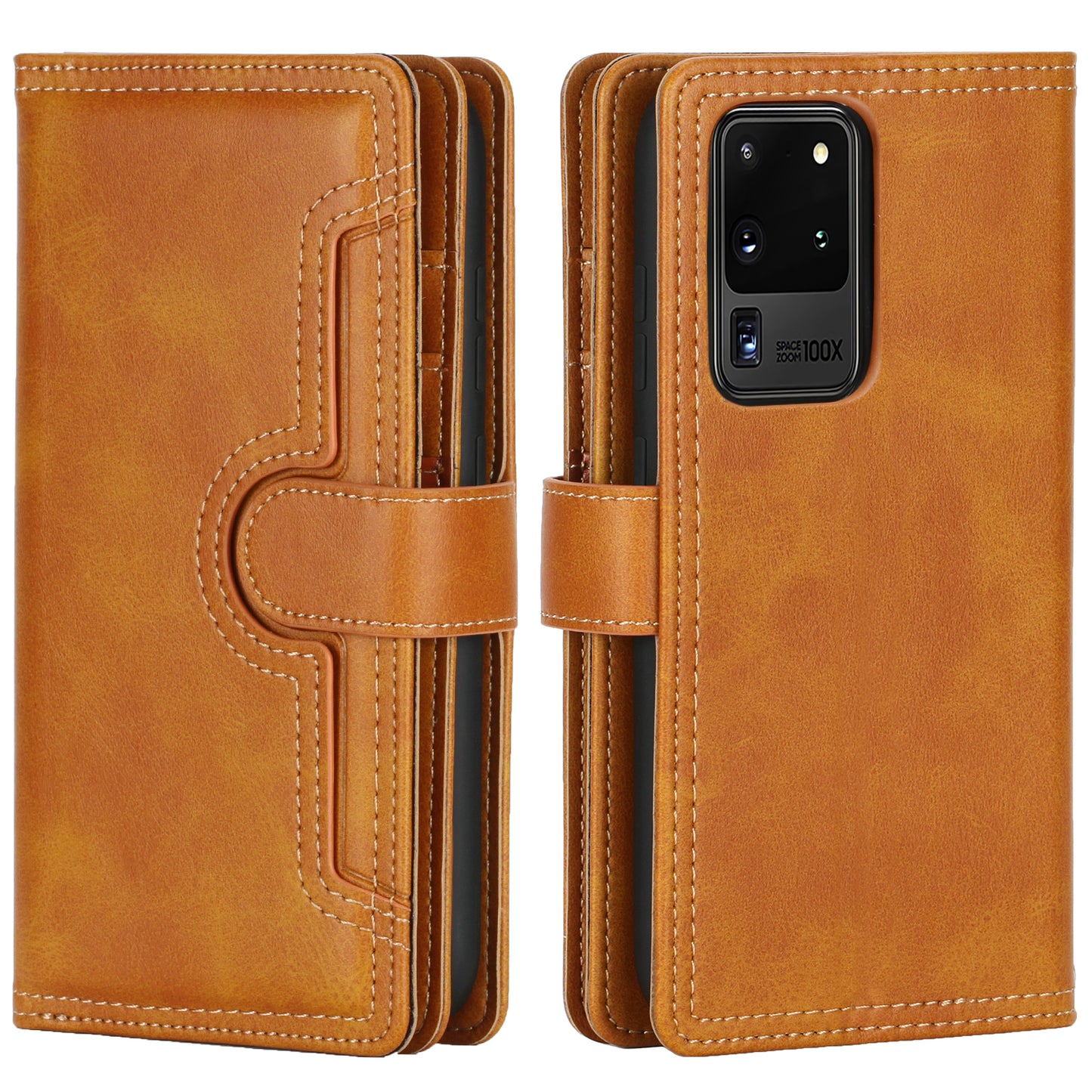 Multiple Card Slots Leather Shell Case Cover for Samsung Galaxy S20 Ultra - Brown