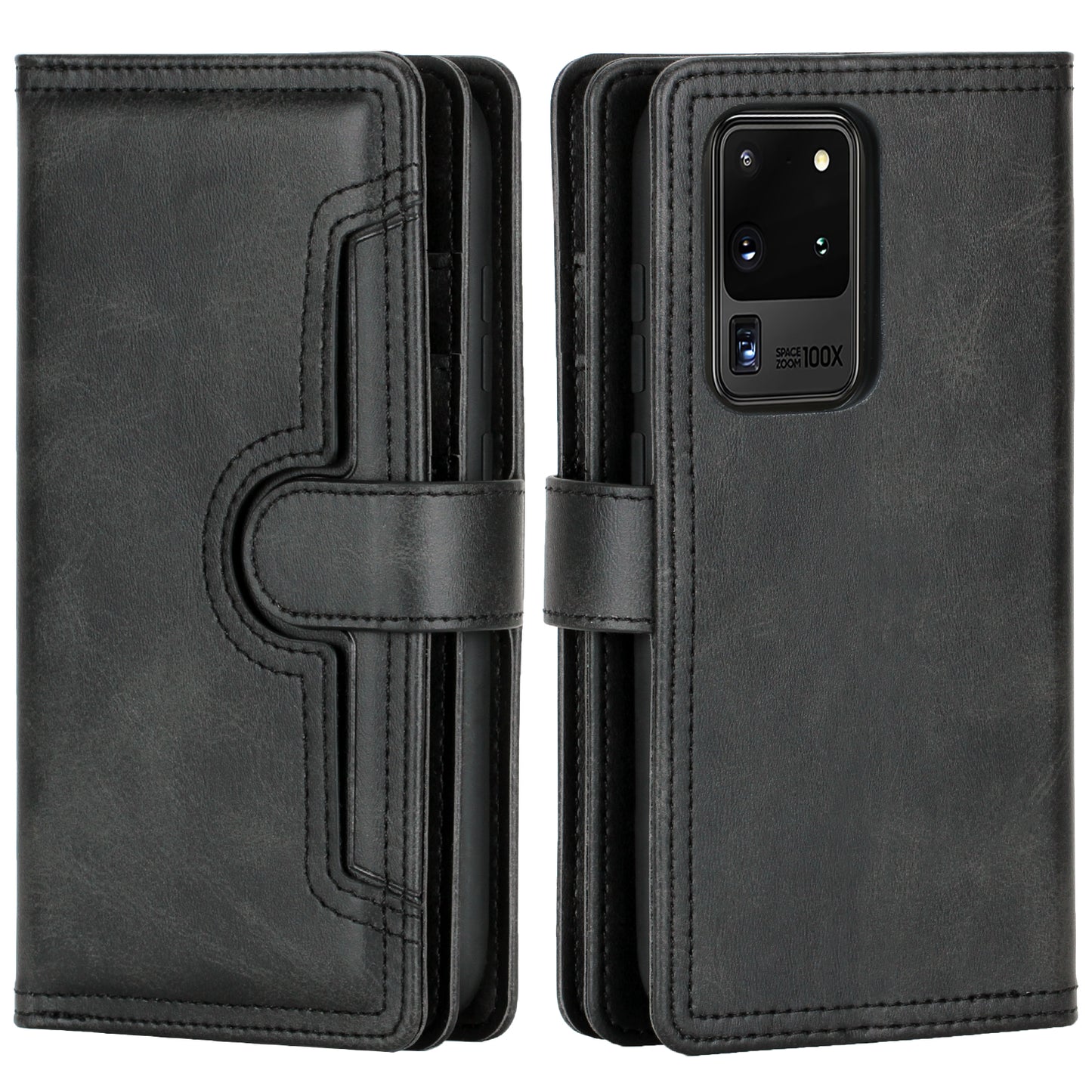 Multiple Card Slots Leather Shell Case Cover for Samsung Galaxy S20 Ultra - Black