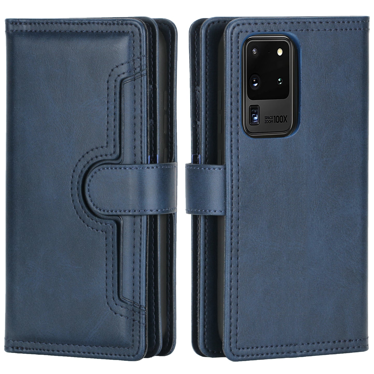Multiple Card Slots Leather Shell Case Cover for Samsung Galaxy S20 Ultra - Blue