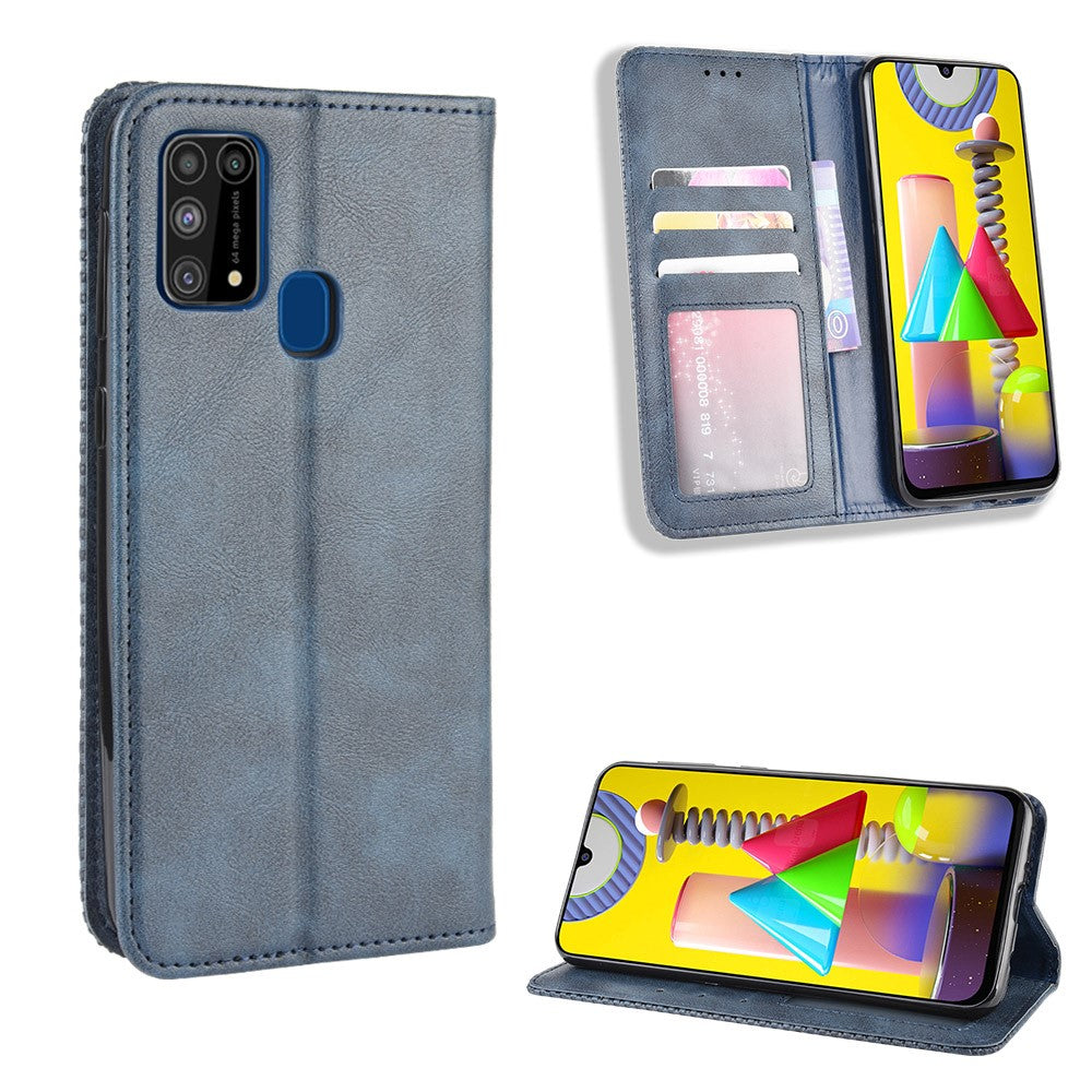 Magnetic Retro Leather with Wallet Phone Shell for Samsung Galaxy M31 - Blue