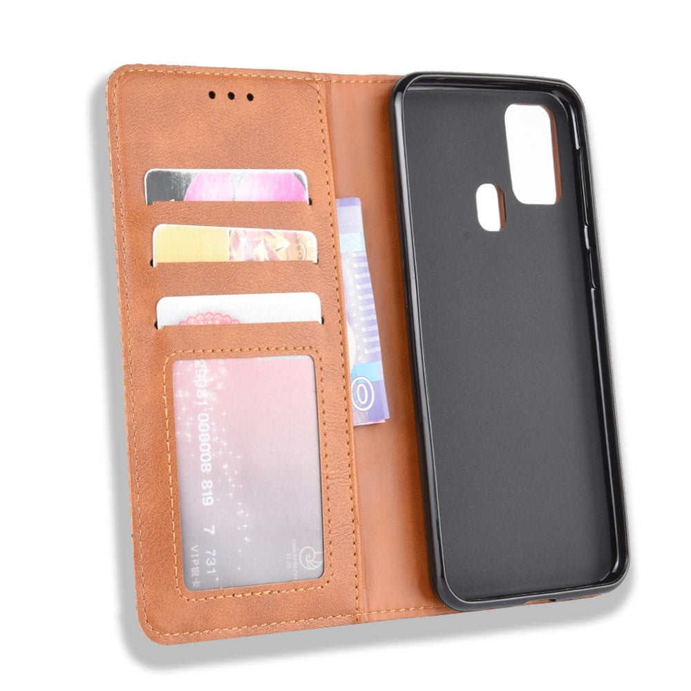 Magnetic Retro Leather with Wallet Phone Shell for Samsung Galaxy M31 - Brown