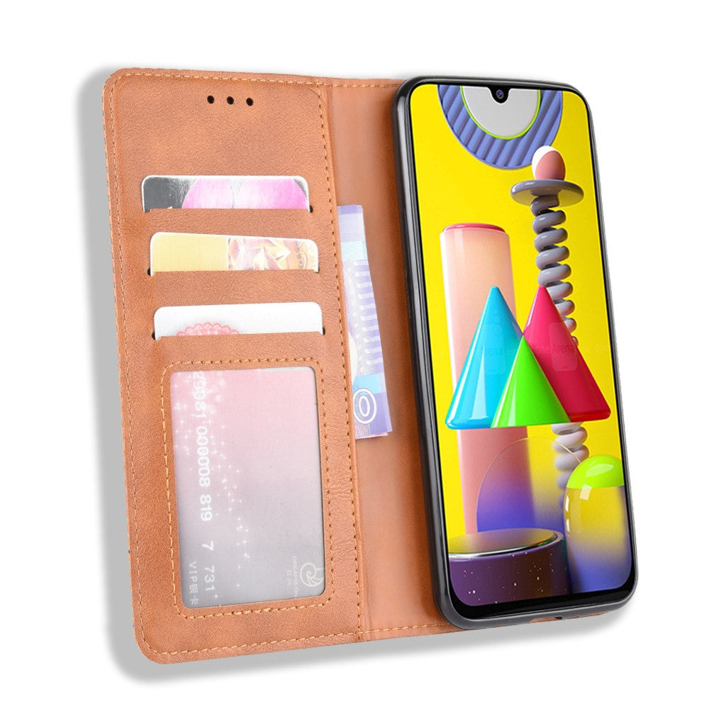 Magnetic Retro Leather with Wallet Phone Shell for Samsung Galaxy M31 - Brown