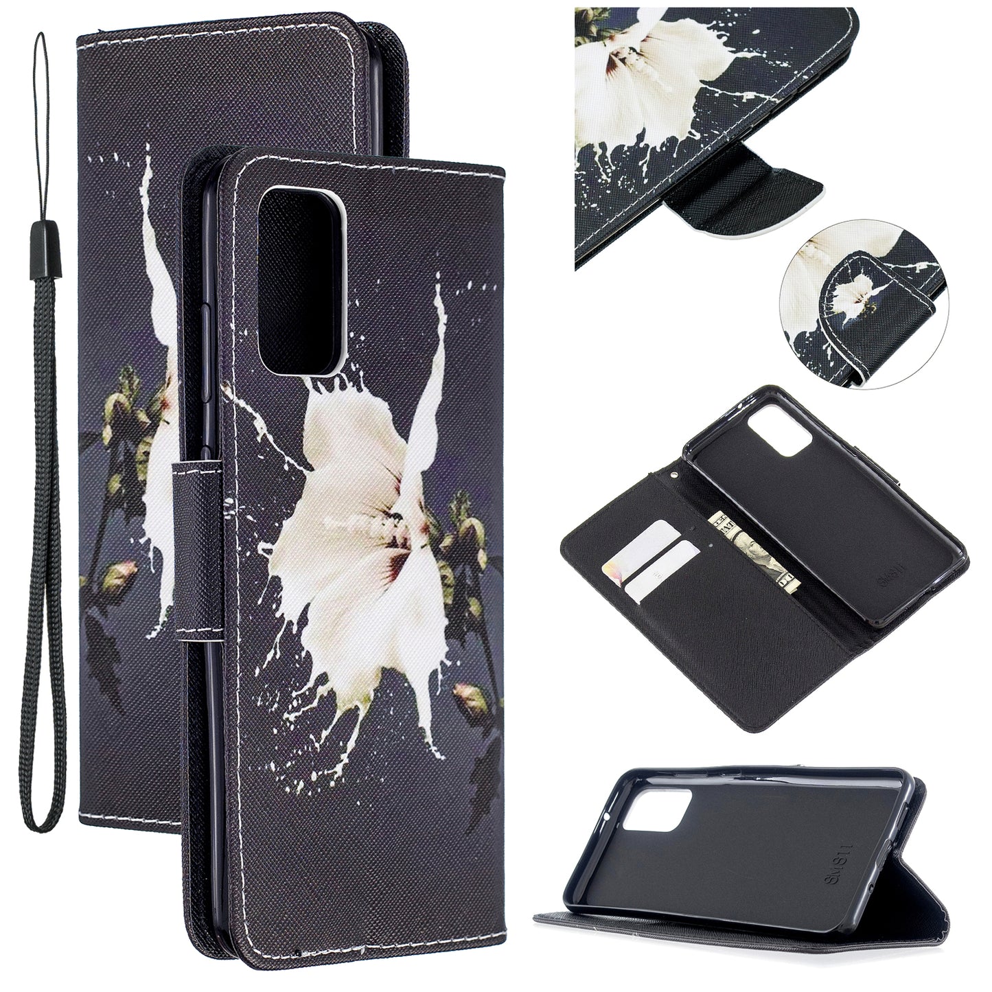 Cross Texture Pattern Printing Leather Wallet Phone Casing for Samsung Galaxy S20 Plus - White Flower