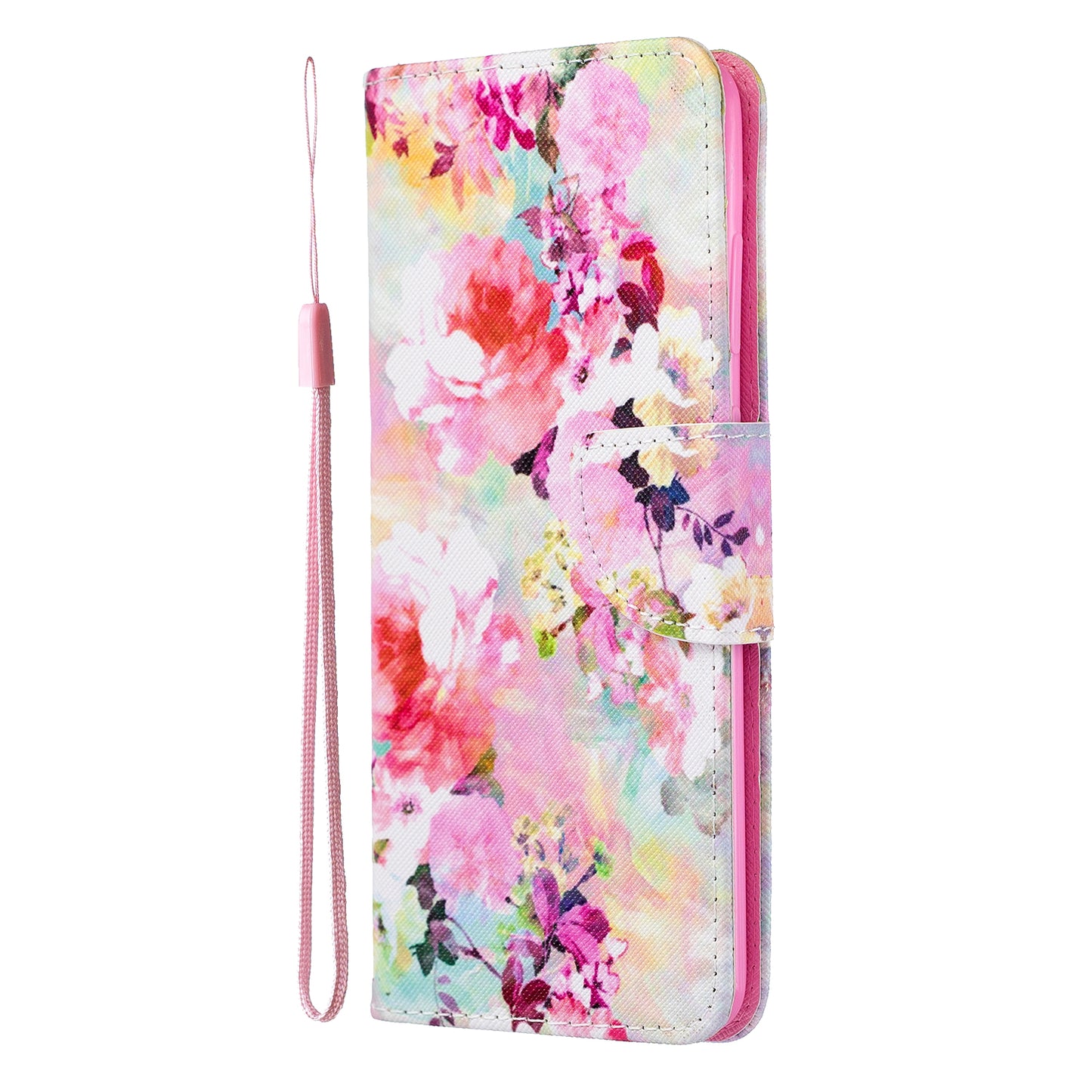 Cross Texture Pattern Printing Leather Wallet Phone Casing for Samsung Galaxy S20 Plus - Fresh Flower