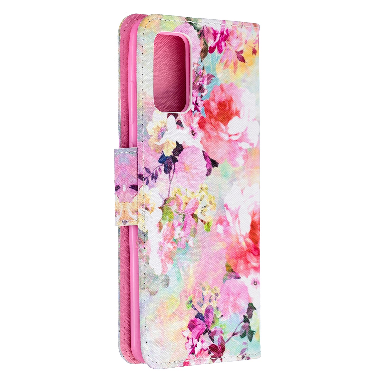 Cross Texture Pattern Printing Leather Wallet Phone Casing for Samsung Galaxy S20 Plus - Fresh Flower