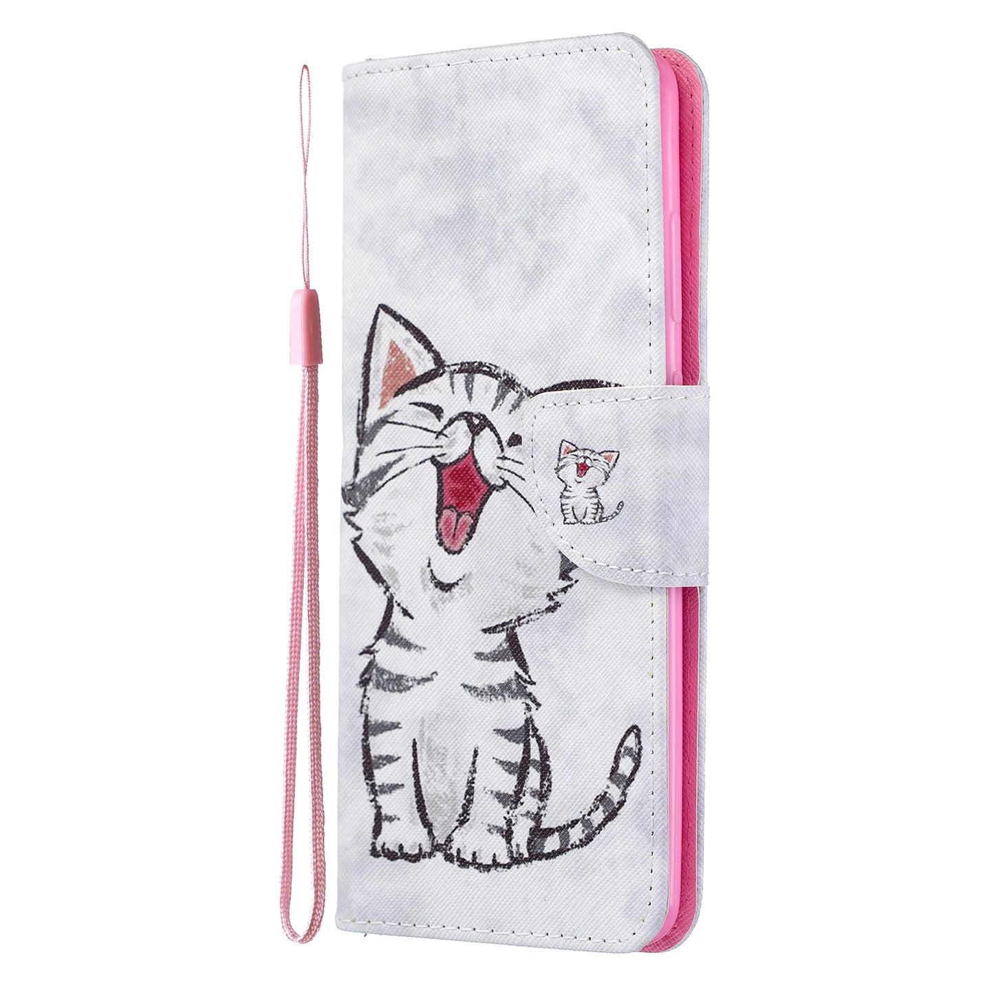 Cross Texture Pattern Printing Leather Wallet Phone Casing for Samsung Galaxy S20 Plus - Cute Cat
