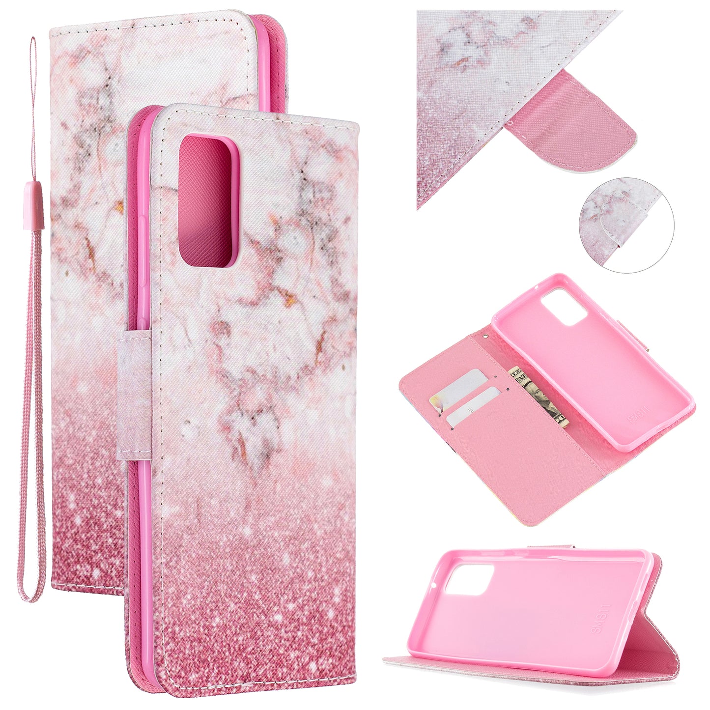 Cross Texture Pattern Printing Leather Wallet Phone Casing for Samsung Galaxy S20 Plus - Marble Pattern