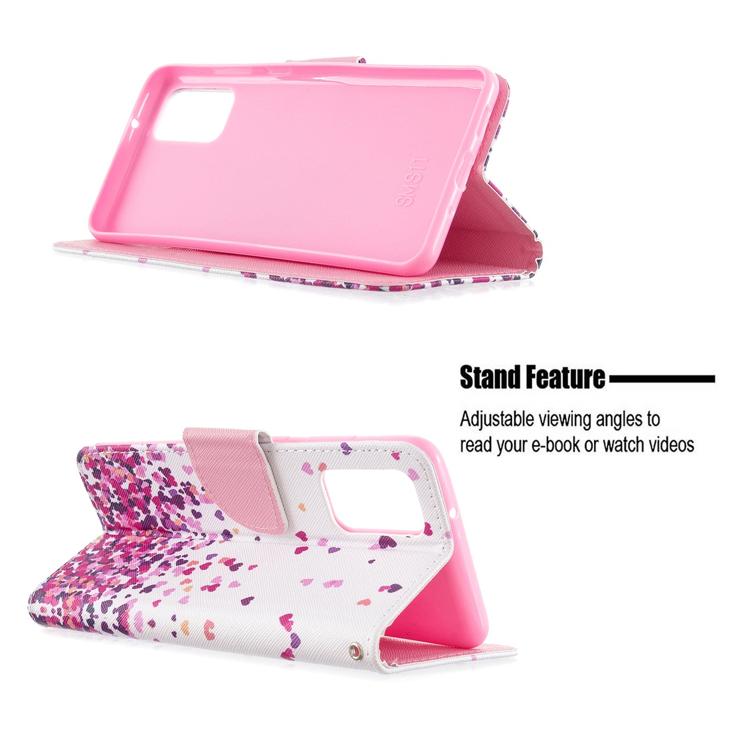 Cross Texture Pattern Printing Leather Wallet Phone Casing for Samsung Galaxy S20 Plus - Hearts