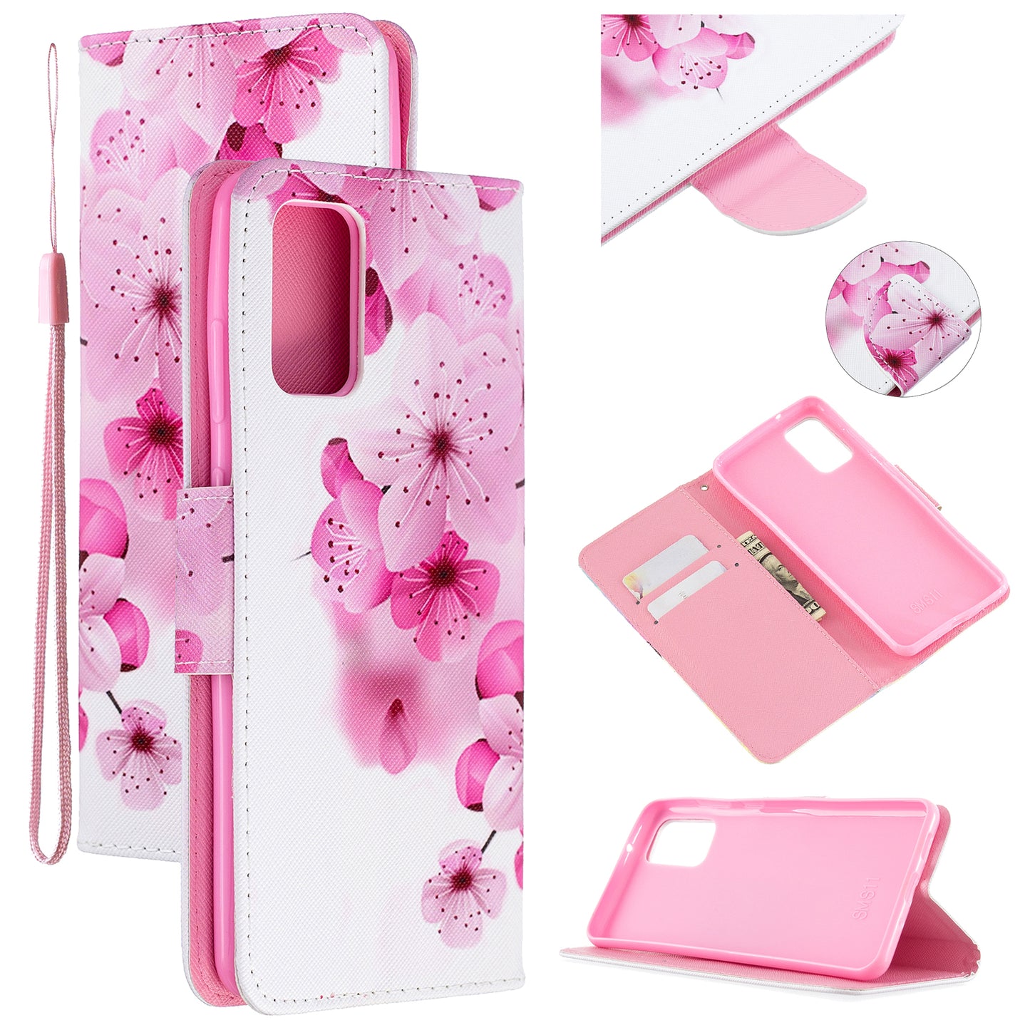 Cross Texture Pattern Printing Leather Wallet Phone Casing for Samsung Galaxy S20 Plus - Pink Flower