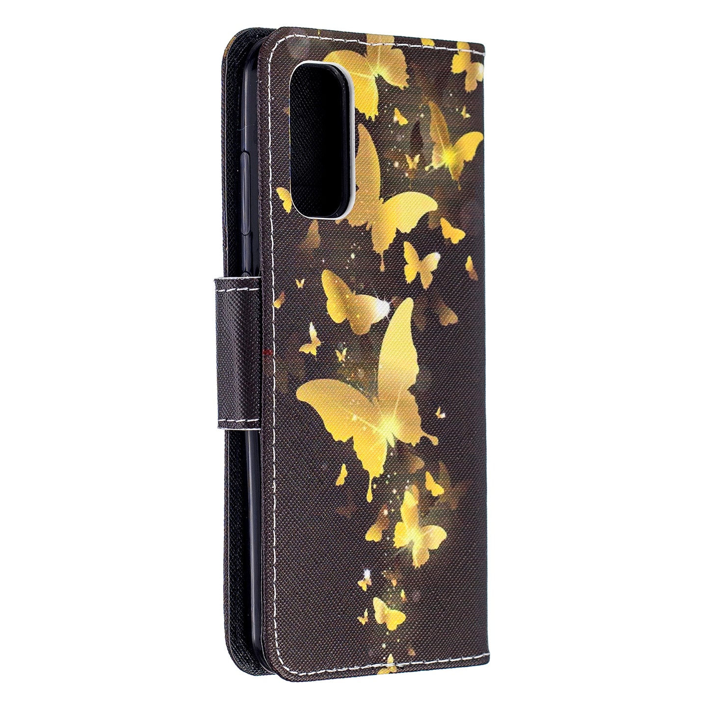 Pattern Printing Cross Texture Wallet Leather Stand Case for Samsung Galaxy S20 4G/S20 5G - Gold Butterfly
