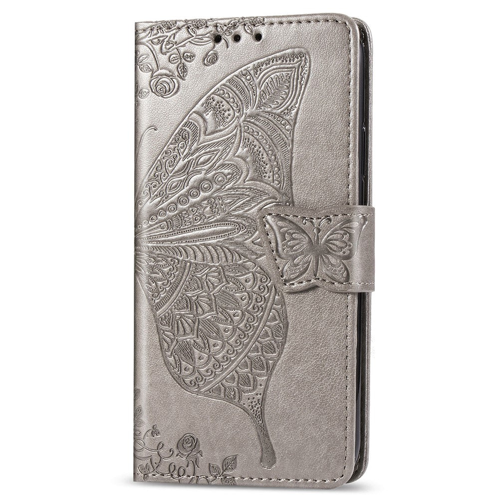 Imprint Butterfly Flower Wallet Leather Stand Case for Samsung Galaxy M31 - Grey