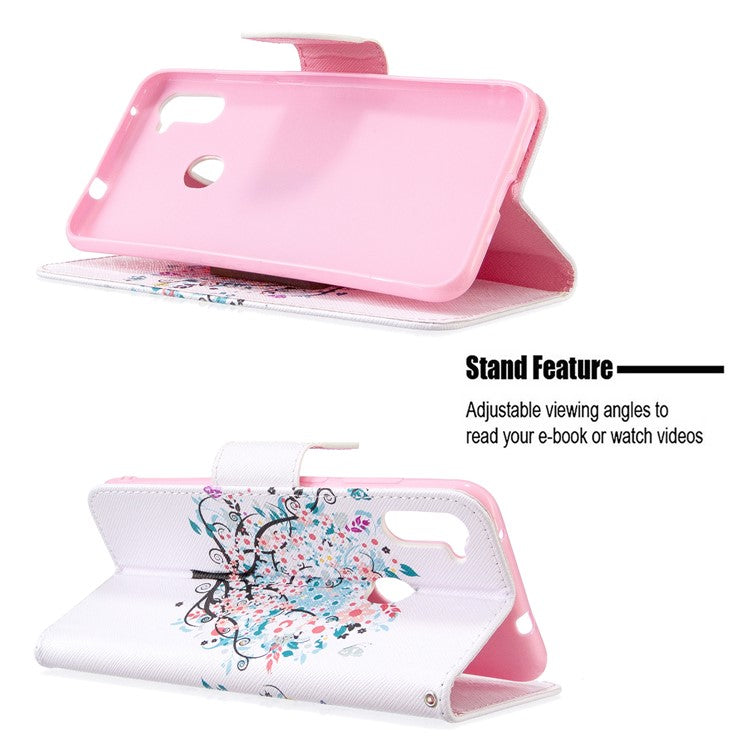 Pattern Printing Stand Leather Wallet Cover for Samsung Galaxy A11 (EU Version)/M11 - Flowered Tree