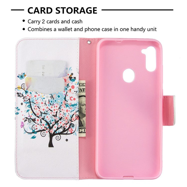 Pattern Printing Stand Leather Wallet Cover for Samsung Galaxy A11 (EU Version)/M11 - Flowered Tree
