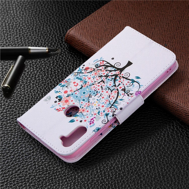 Pattern Printing Stand Leather Wallet Cover for Samsung Galaxy A11 (EU Version)/M11 - Flowered Tree