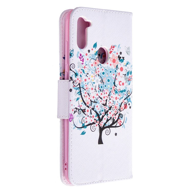 Pattern Printing Stand Leather Wallet Cover for Samsung Galaxy A11 (EU Version)/M11 - Flowered Tree
