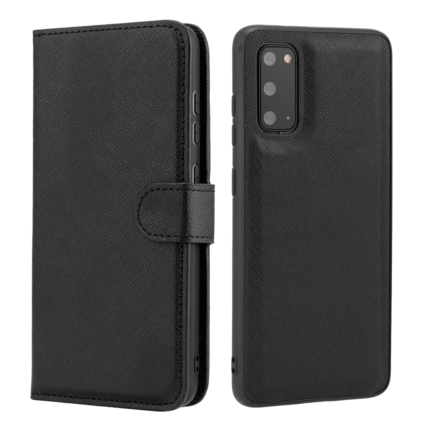 Cross Texture Protective Leather Wallet Cover + Removable TPU Case for Samsung Galaxy S20 4G/S20 5G - Black