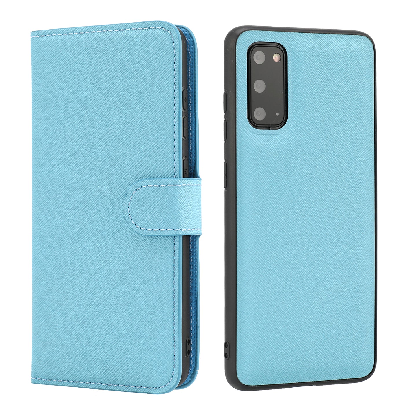 Cross Texture Protective Leather Wallet Cover + Removable TPU Case for Samsung Galaxy S20 4G/S20 5G - Blue