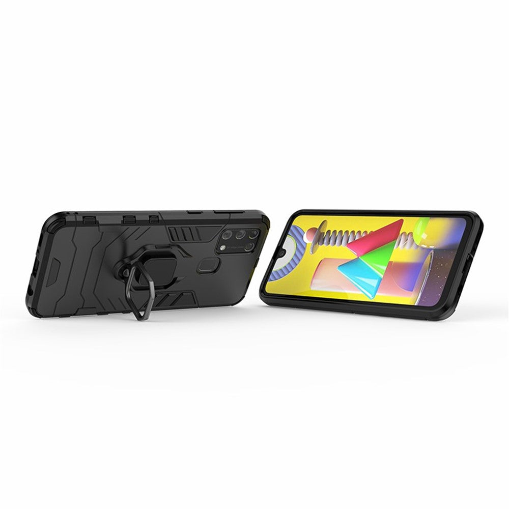 Cool Guard Ring Holder Kickstand PC + TPU Stylish Case for Samsung Galaxy M31 - Black