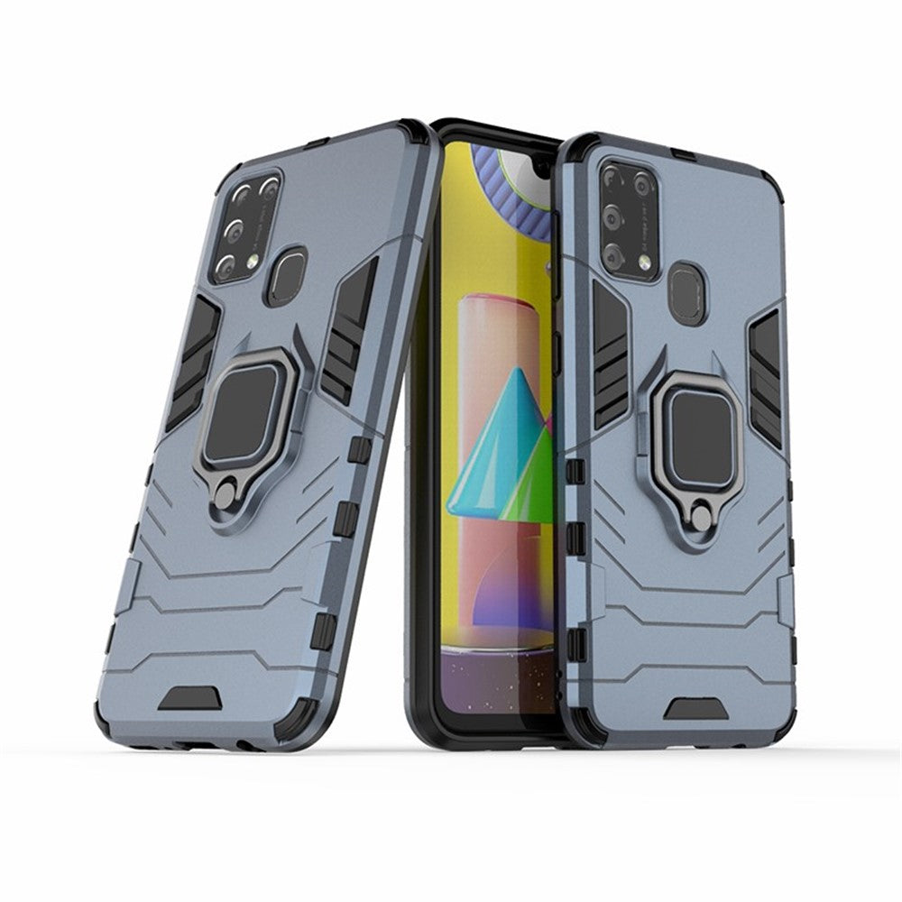 Cool Guard Ring Holder Kickstand PC + TPU Stylish Case for Samsung Galaxy M31 - Blue