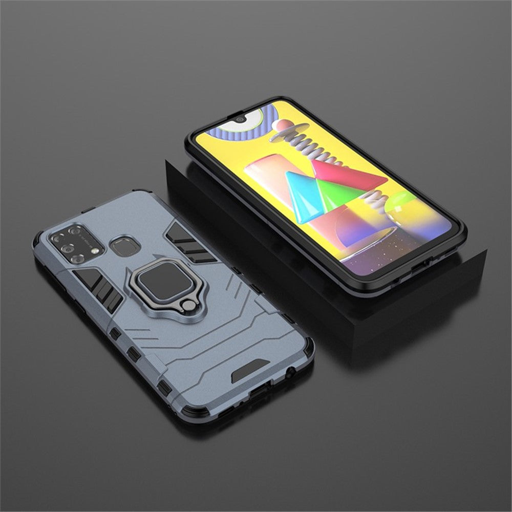 Cool Guard Ring Holder Kickstand PC + TPU Stylish Case for Samsung Galaxy M31 - Blue