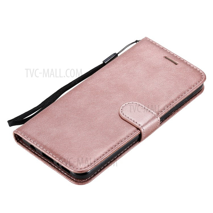 KT Leather Series-2 Solid Color PU Leather Shell Phone Flip Cover with Strap for Samsung Galaxy M31 - Rose Gold