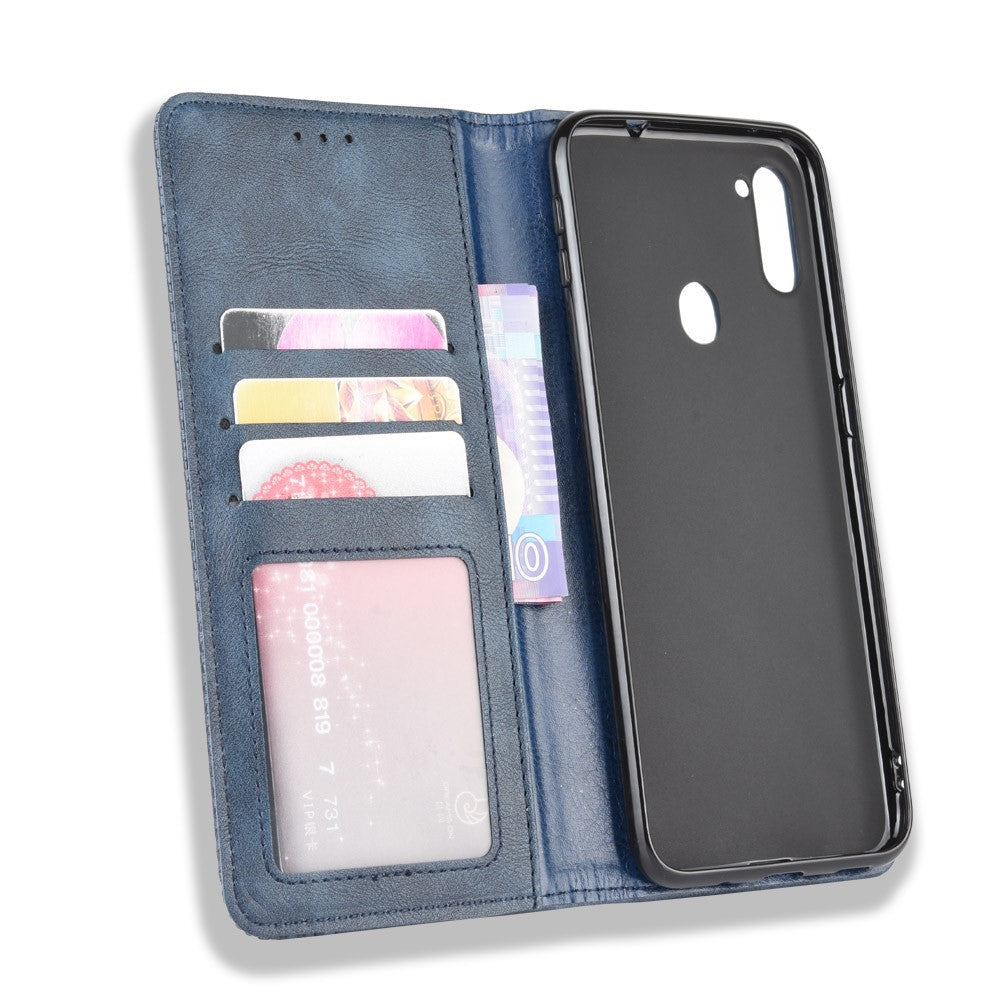 Vintage Style Leather Wallet Stand Case Cover for Samsung Galaxy M11 / A11 (EU Version) - Blue