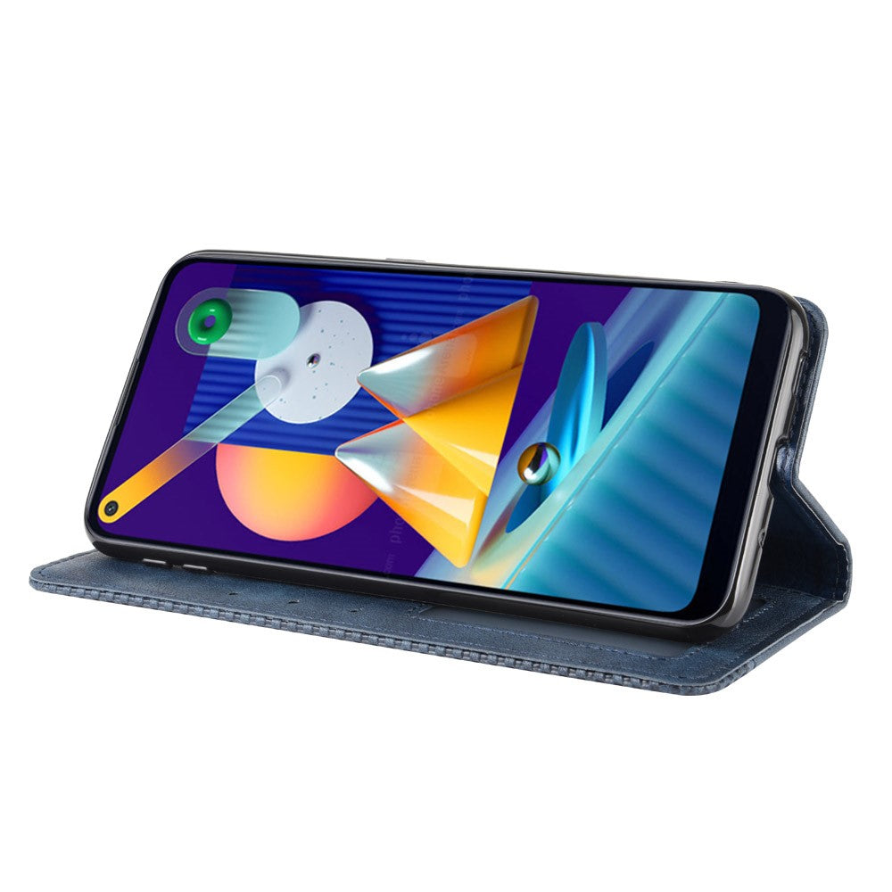 Vintage Style Leather Wallet Stand Case Cover for Samsung Galaxy M11 / A11 (EU Version) - Blue