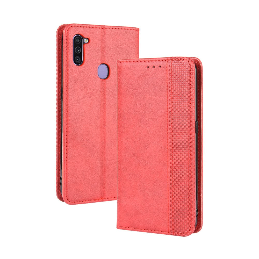 Vintage Style Leather Wallet Stand Case Cover for Samsung Galaxy M11 / A11 (EU Version) - Red
