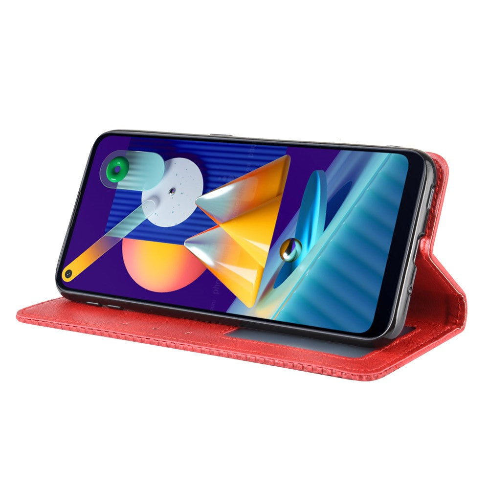 Vintage Style Leather Wallet Stand Case Cover for Samsung Galaxy M11 / A11 (EU Version) - Red