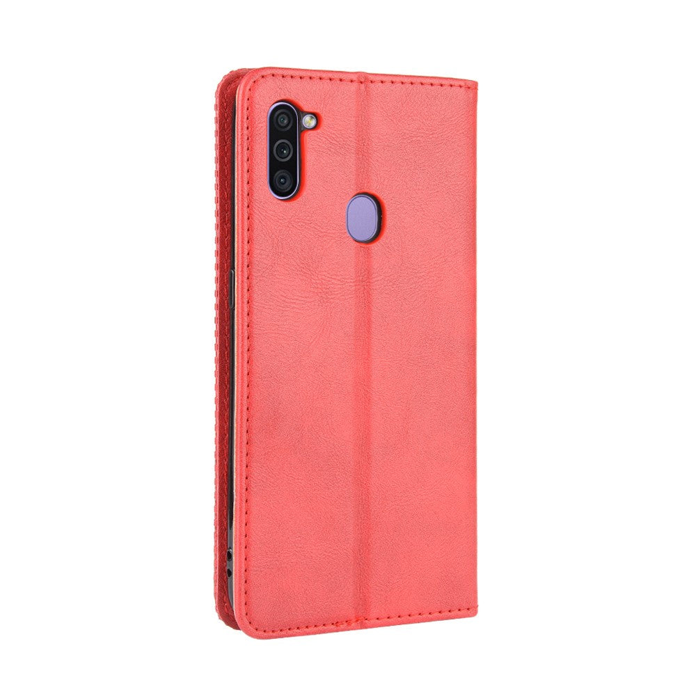 Vintage Style Leather Wallet Stand Case Cover for Samsung Galaxy M11 / A11 (EU Version) - Red