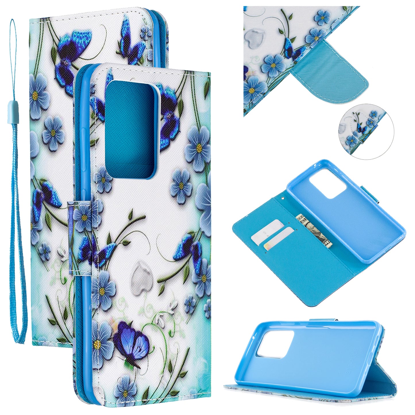 Pattern Printing Cross Texture Leather Wallet Case for Samsung Galaxy S20 Ultra - Butterfly and Flower