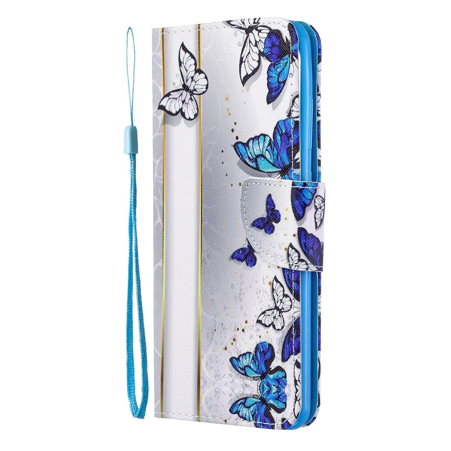 Pattern Printing Cross Texture Leather Wallet Case for Samsung Galaxy S20 Ultra - Blue Butterfly