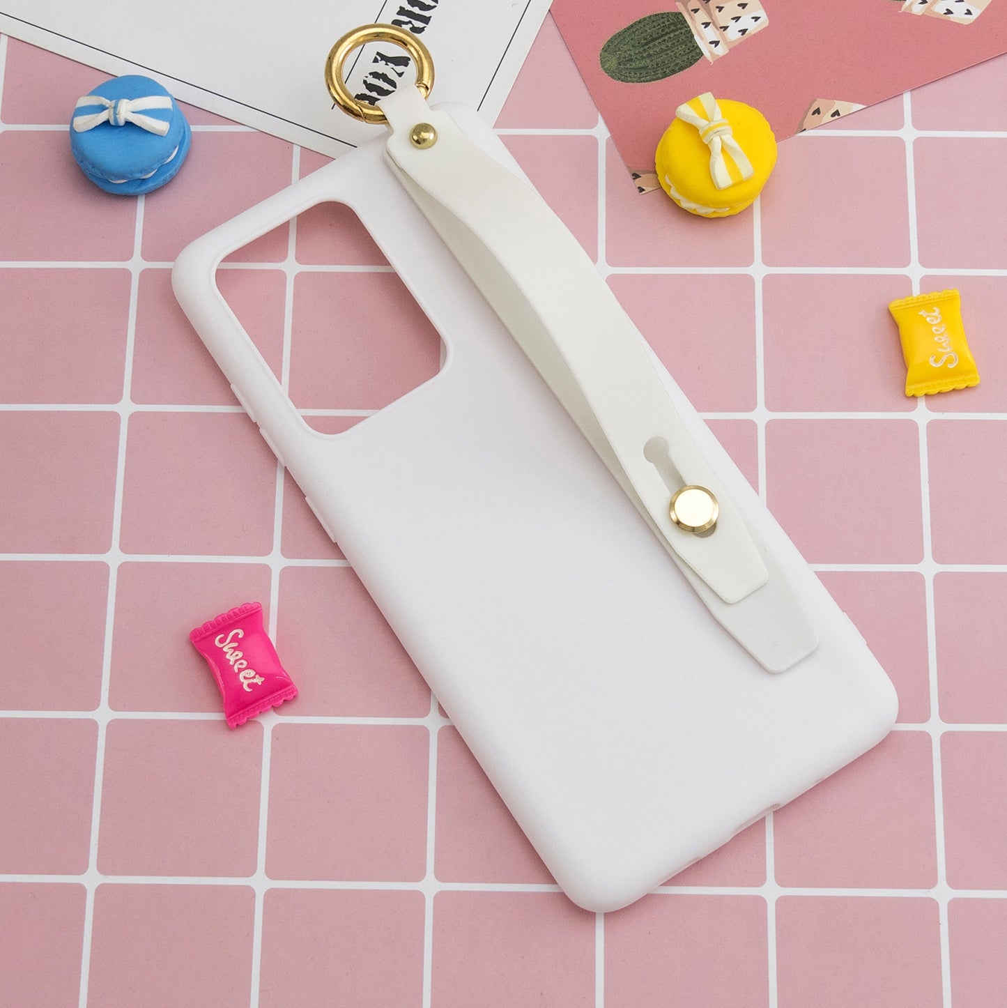 TPU Cell Phone Cover with Wrist Strap Kickstand for Samsung Galaxy S20 Ultra - White