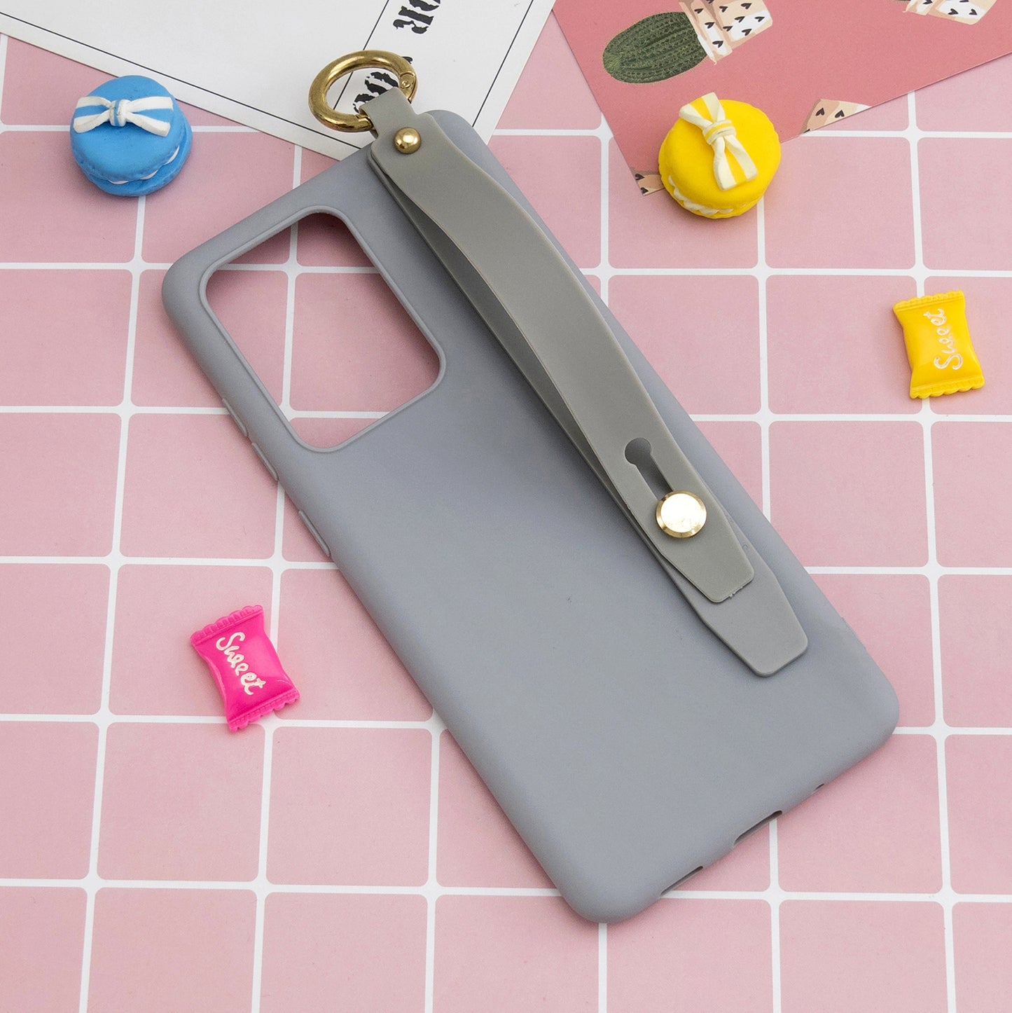 TPU Cell Phone Cover with Wrist Strap Kickstand for Samsung Galaxy S20 Ultra - Grey